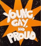 Cover of Young Gay and Proud, 1978, with the title written across a red star. Design: Adam Carr