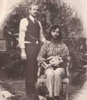 Homosexual family Old fashioned photo of two men in a garden